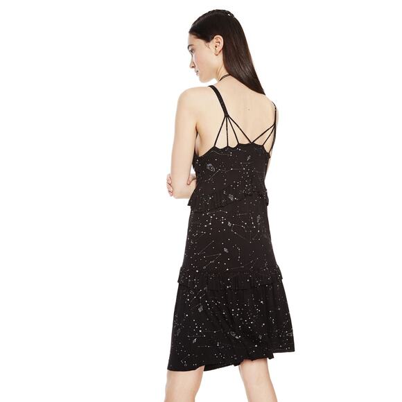 Desigual Cassius Dress Womens Large Black Constellation Ruffle Sleeveless Mini - Picture 2 of 12